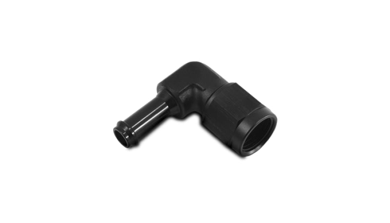 Vibrant -8AN to 3/8 Inch Hose Barb 90 Degree Adapter in Black Anodized Aluminum