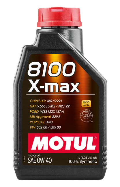 Motul 8100 X-Max 0W-40 Synthetic Engine Oil for BMW and Porsche Vehicles
