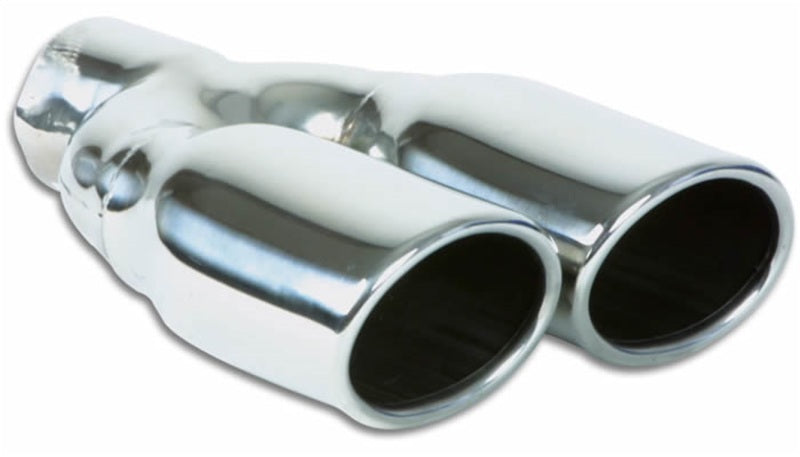 Vibrant Dual 3.25 x 2.75 Inch Oval Stainless Steel Exhaust Tip - Weld-On, Angle Cut, Mirror Finish