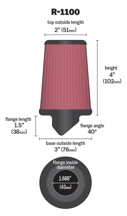 K&N Engineering Universal Rubber Round Tapered Air Filter for Honda ATC90 (Part R-1100)
