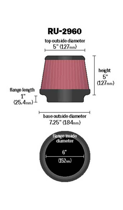 K&N Engineering Universal Tapered Air Filter with 6-inch Flange for Nissan 240SX and Jeep Grand Cherokee