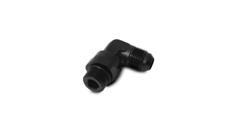 Vibrant -6AN Male Flare to -8AN ORB Swivel 90 Degree Adapter Fitting in Black Anodized Aluminum