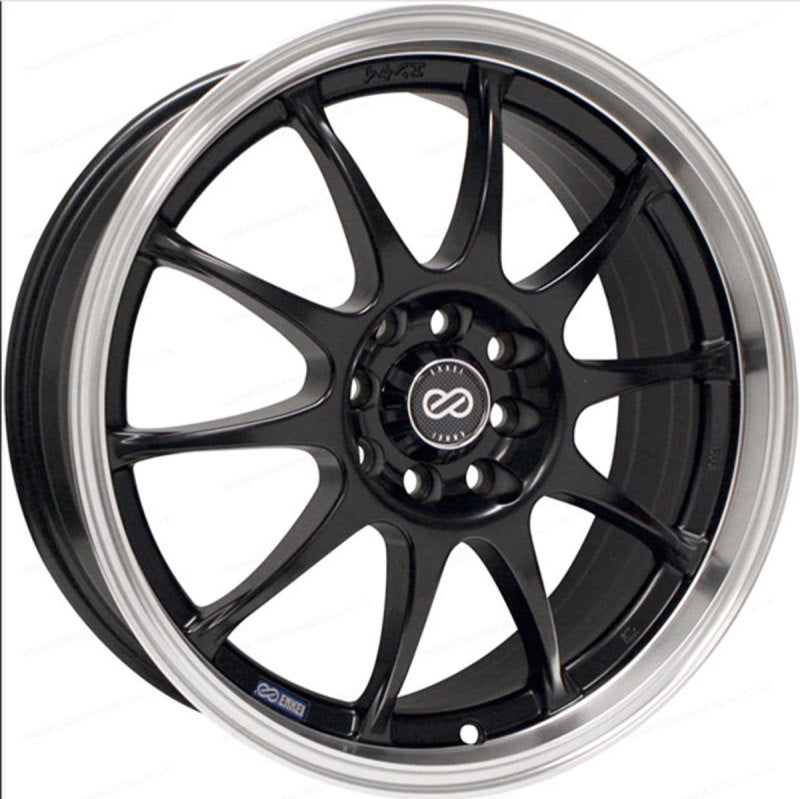Enkei J10 17x7 Black Machined Lip Alloy Wheel with Dual Bolt Pattern - Part #409-770-10BK