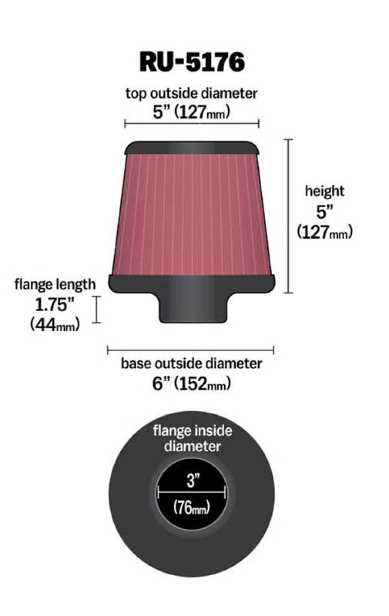 K&N Engineering Universal Rubber Round Tapered Air Filter Part RU-5176 for Select BMW and Mini Cooper Models