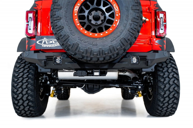 Addictive Desert Designs 21-22 Ford Bronco Bomber Rear Bumper with Mounts for Cube Lights in Hammer Black