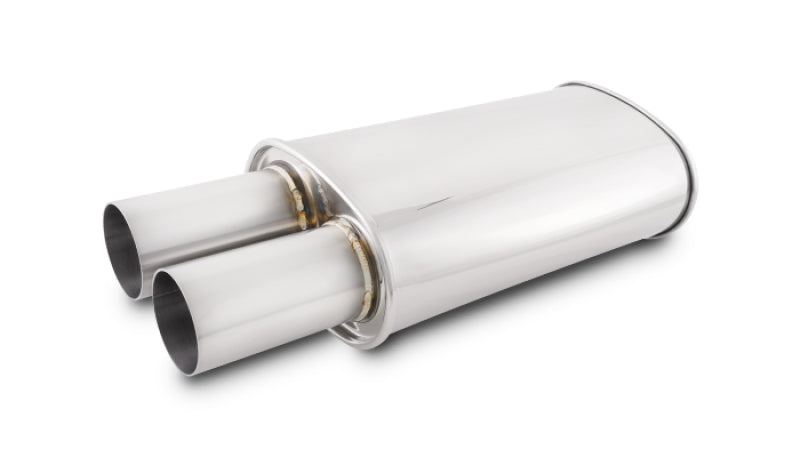 Vibrant Streetpower Oval Muffler with 3-inch Round Straight Cut Tip - 2.5-inch Inlet, Stainless Steel Performance Exhaust for Automotive Applications