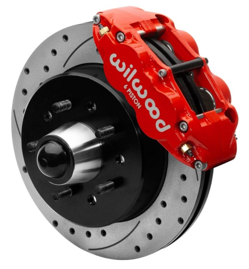 Wilwood 63-87 Chevy C10 Narrow Superlite 6R Front Brake Kit with Drilled & Slotted 12.19-inch Rotors - Red