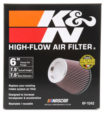K&N Engineering RF-1042 Round Tapered Universal Air Filter – 6 Inch Flange, 7.5 Inch Base Diameter, 5 Inch Top Diameter, 6.5 Inch Height