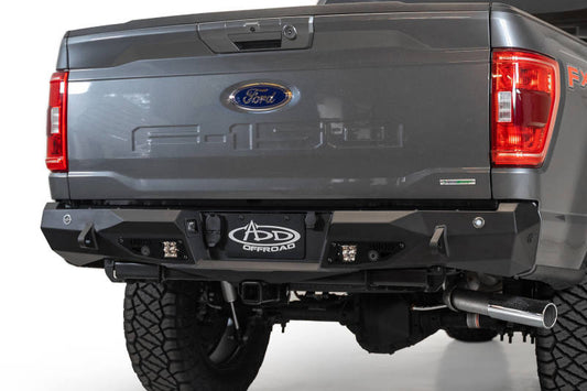 Addictive Desert Designs Stealth Fighter Rear Bumper for Ford F-150 with Cube Light Mounts and Backup Sensors