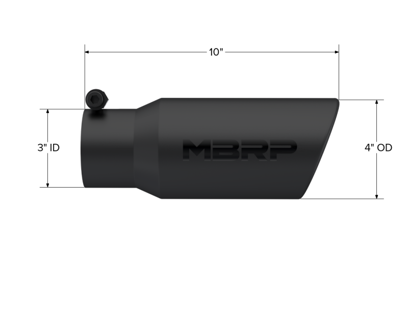 MBRP Universal Black Series Exhaust Tip 4 Inch OD, 3 Inch Inlet, 10 Inch Length, Angled Rolled End