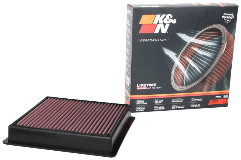 K&N Engineering 33-5100 High-Flow Reusable Air Filter for 2020 Ford F-250 and F-350 Super Duty V8 Models