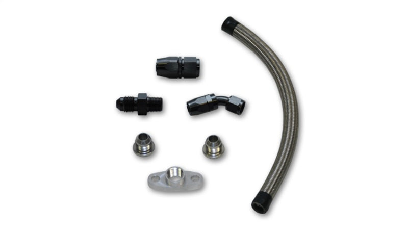 Vibrant Universal Oil Drain Kit with 12-inch PTFE-Lined Stainless Steel Hose and Aluminum Fittings