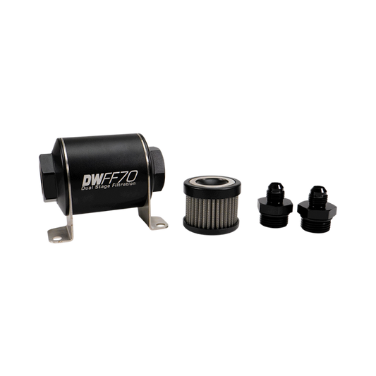DeatschWerks Stainless Steel 6AN 100 Micron Universal Inline Fuel Filter Housing Kit (70mm)