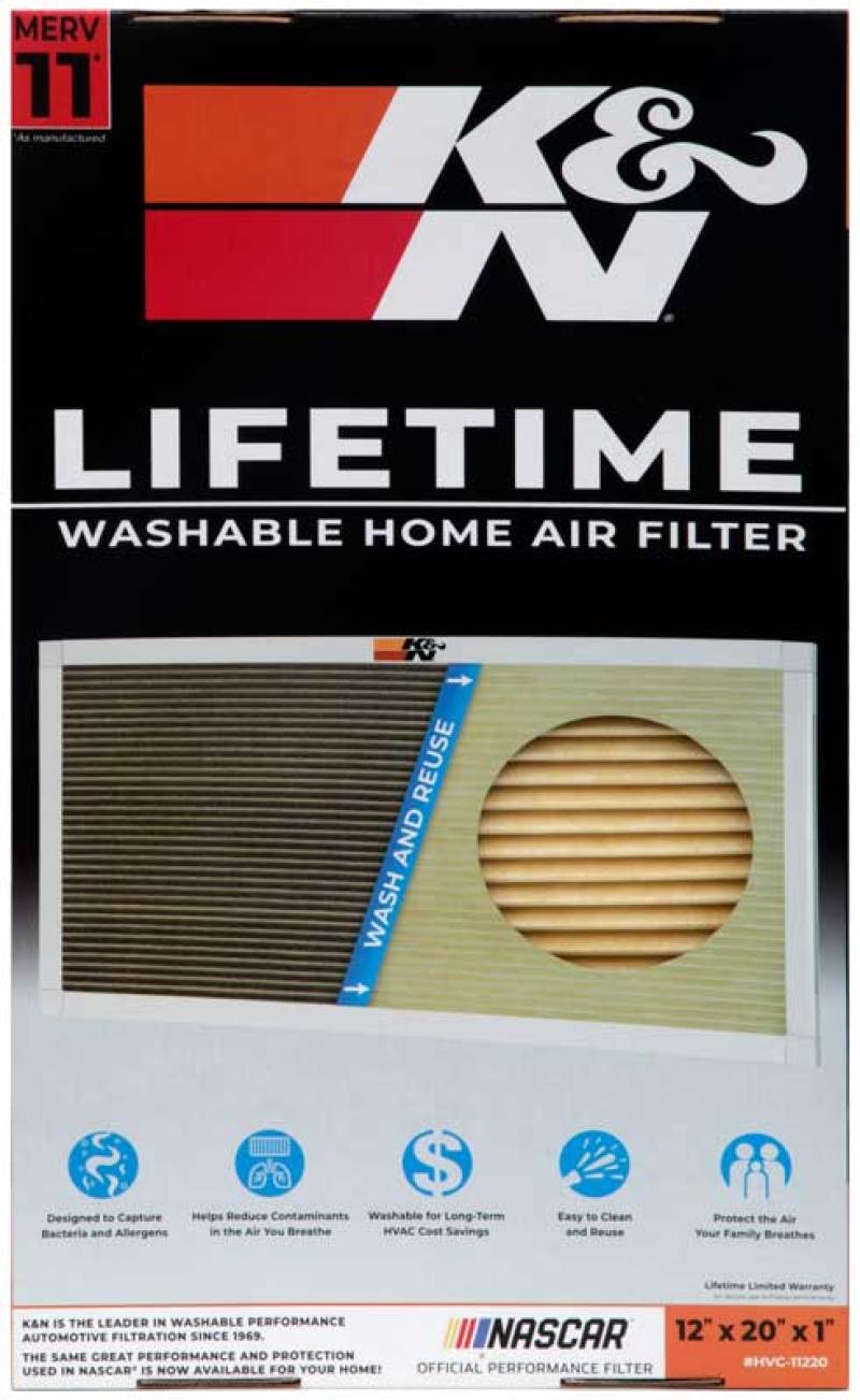 K&N HVAC Filter 12x20x1 - Washable and Reusable Pleated Synthetic Air Filter with MERV 11 Rating