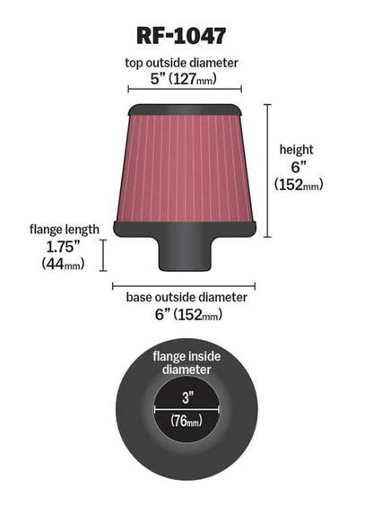 K&N Engineering RF-1047 Universal Round Air Filter with Carbon Fiber Top for Mitsubishi Lancer