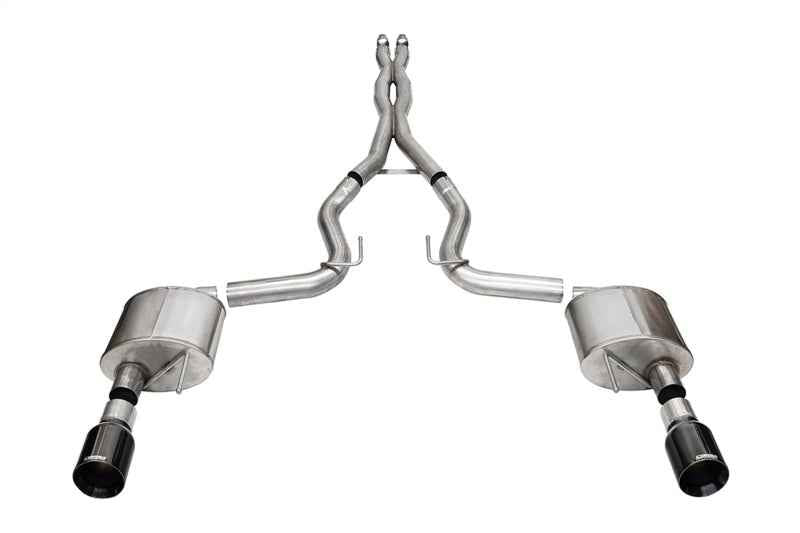 Corsa 24+ Ford MustangGT Xtreme Cat-Back Ex.Sys 3.0in Dual Rear Exit w/4.5in Blk PVD StraightCut Tip