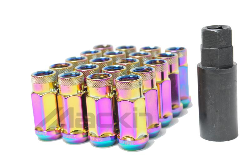 Wheel Mate Monster Open End Lug Nut Set of 20 - Chrome Neon Finish, 14x1.50 Thread Size