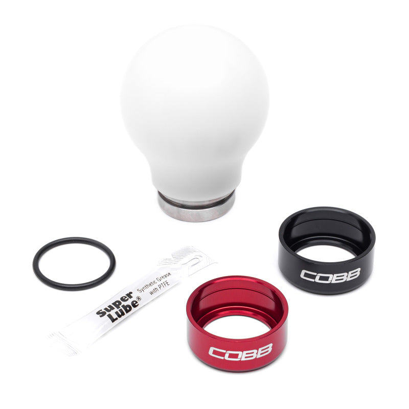 COBB Subaru 6-Speed Weighted Shift Knob - White with Red and Black Collars
