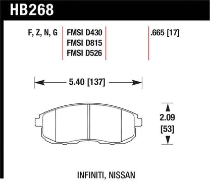 Hawk 03-04 G35/03-05 G35X/ 02-05 350z w/o Brembo HP+ Street Front Brake Pads
