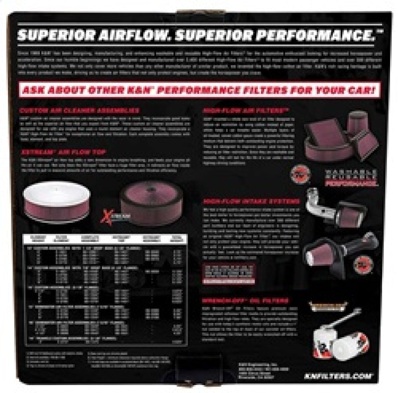K&N Engineering 14-inch Red Custom Air Cleaner Assembly – High-Flow Round Element Design for Automotive Engines