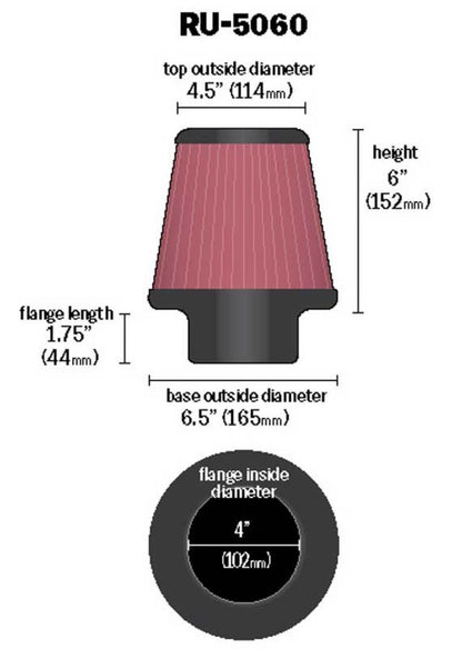 K&N Engineering Universal Clamp-On Air Filter 4-inch Flange for Jeep Liberty 2002-2003