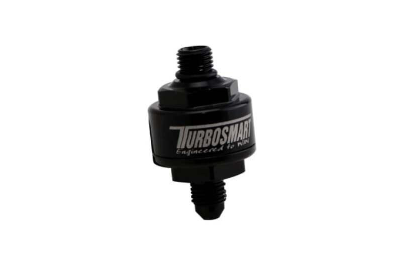 Turbosmart Billet Turbo Oil Feed Filter with 44-Micron Pleated Disc - AN-4 Male to AN-4 ORB - Black