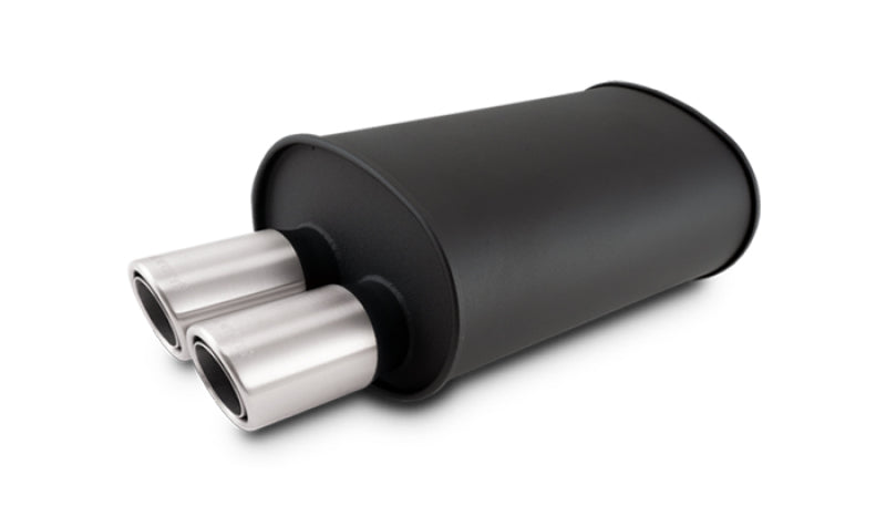 Vibrant Streetpower Flat Black Oval Muffler with Dual Brushed Tips – Part #12316