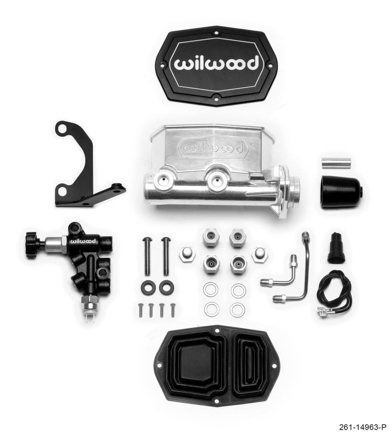 Wilwood Compact Tandem Master Cylinder with 1 Inch Bore, Bracket, and Valve – Ball Burnished Finish