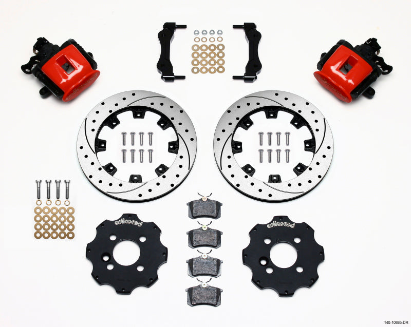 Wilwood Combination Parking Brake Rear Kit for 2007-2010 Mini Cooper – 11.75-inch Drilled Red Rotor with Hydro-Mechanical Calipers