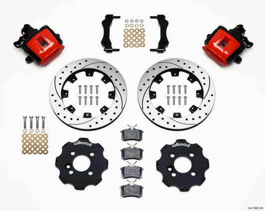 Wilwood Combination Parking Brake Rear Kit for 2007-2010 Mini Cooper – 11.75-inch Drilled Red Rotor with Hydro-Mechanical Calipers