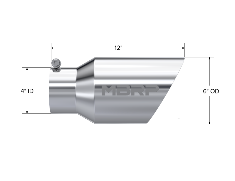 MBRP Universal Dual Wall Angled Exhaust Tip - 6 inch Outer Diameter, 4 inch Inlet, 12 inch Length, T304 Stainless Steel