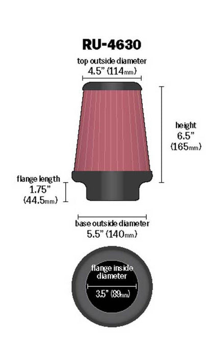 K&N Engineering Universal Air Filter Part RU-4630 for BMW 3 Series - 3.5 Inch Flange, Reusable and Washable