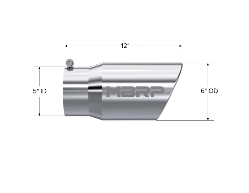MBRP Universal Exhaust Tip 6-inch Diameter, Angled Rolled End - T304 Stainless Steel
