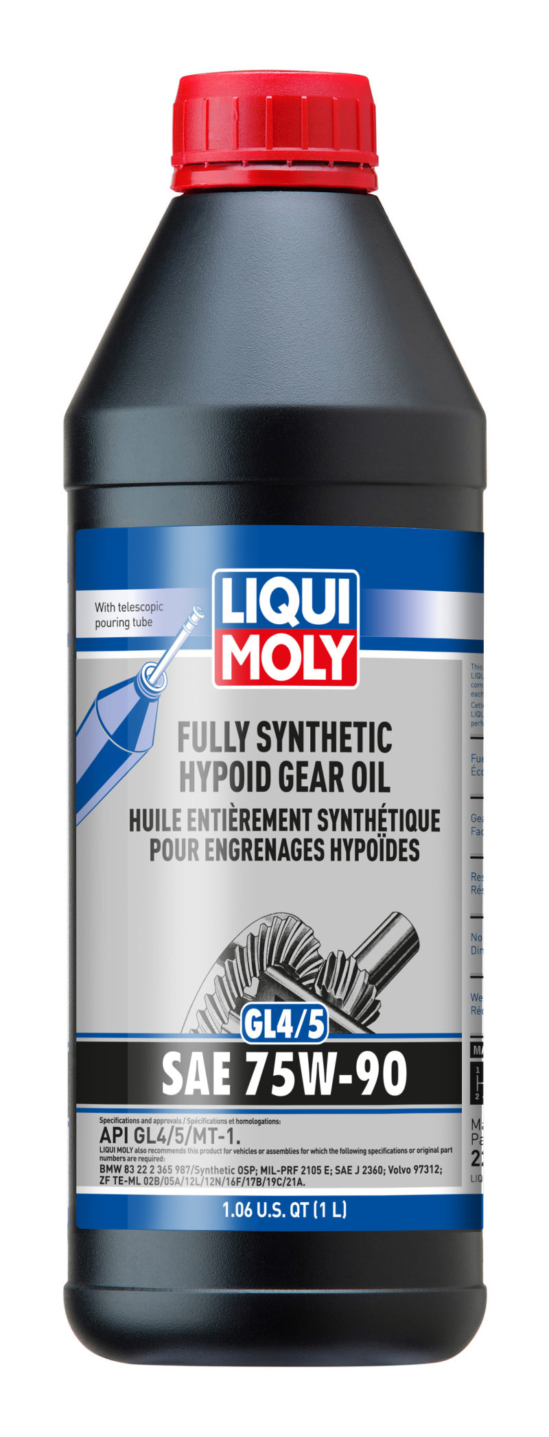LIQUI MOLY 1L Fully Synthetic Hypoid Gear Oil 75W90 (Part #22090) for High-Performance Automotive Applications
