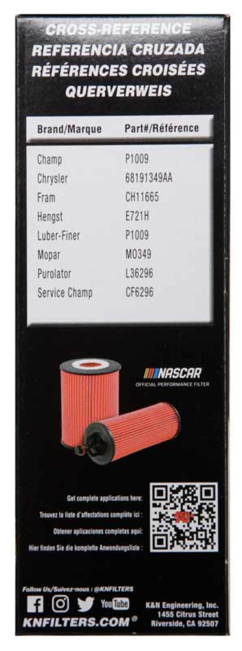 K&N Performance Oil Filter for 2014-2017 Dodge Durango and Jeep Grand Cherokee 3.6L, Part Number HP-7026