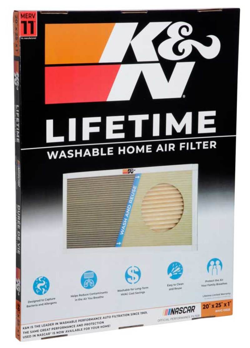 K&N HVAC Filter 20 x 25 x 1 - Reusable Pleated Synthetic Air Filter with MERV 11 Rating