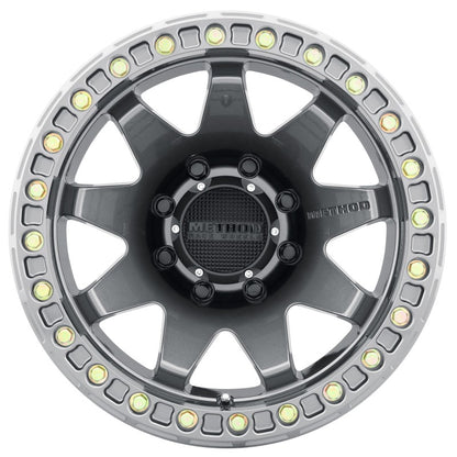 Method MR108 17x9 Inch Beadlock Wheel with Titanium Finish - 8x6.5 Bolt Pattern, -44mm Offset, 130.81mm Hub Bore