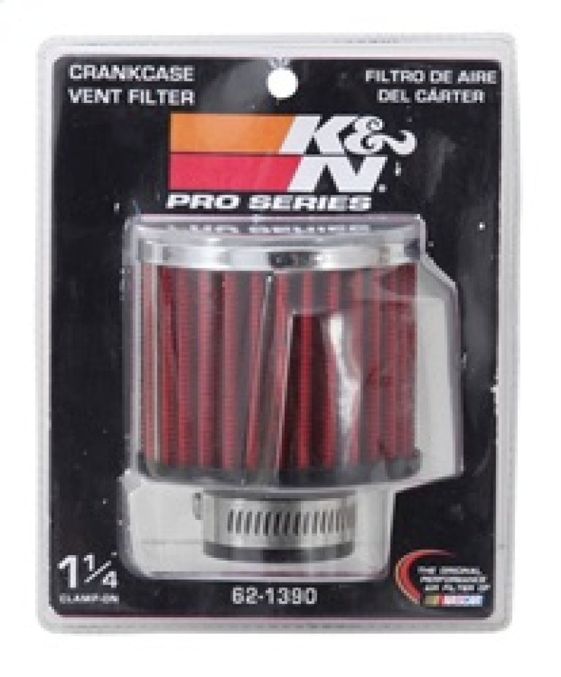 K&N Engineering 62-1390 Chrome Steel Top Crankcase Vent Filter with Black Rubber Base, 1.25-Inch Flange, 3-Inch Outer Diameter, 2.5-Inch Height