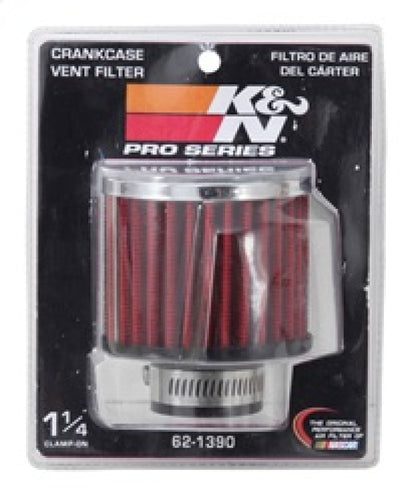 K&N Engineering 62-1390 Chrome Steel Top Crankcase Vent Filter with Black Rubber Base, 1.25-Inch Flange, 3-Inch Outer Diameter, 2.5-Inch Height
