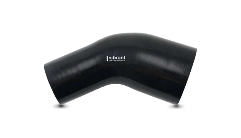 Vibrant 2.25 inch ID to 2.50 inch ID Gloss Black Silicone 45 Degree Transition Elbow - Part #19758