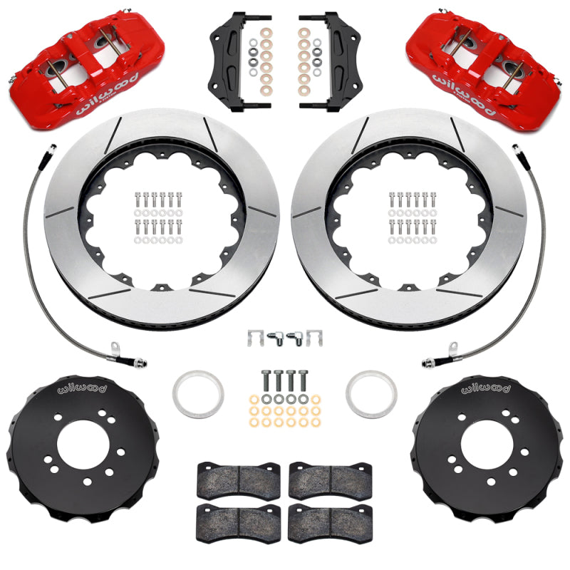 Wilwood Aerolite 6R Front Brake Kit for 1999-2002 Nissan Skyline with 14-Inch Slotted Rotors and Flexlines - Red