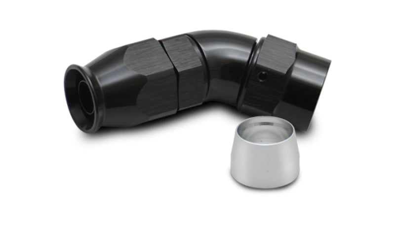 Vibrant 45 Degree One Piece High Flow Hose End Fitting for PTFE Lined Hose -8AN, Black Anodized Aluminum