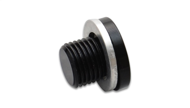 Vibrant M14 x 1.5 Metric Aluminum Port Plug with Crush Washer - Black Anodized for Automotive Applications