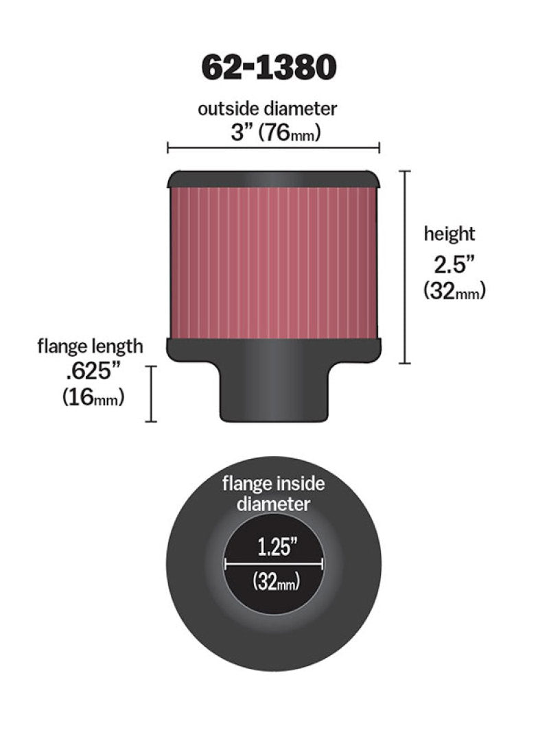 K&N Engineering 62-1380 Rubber Base Crankcase Vent Filter with 1.25-inch Flange