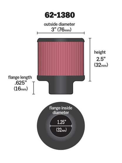 K&N Engineering 62-1380 Rubber Base Crankcase Vent Filter with 1.25-inch Flange