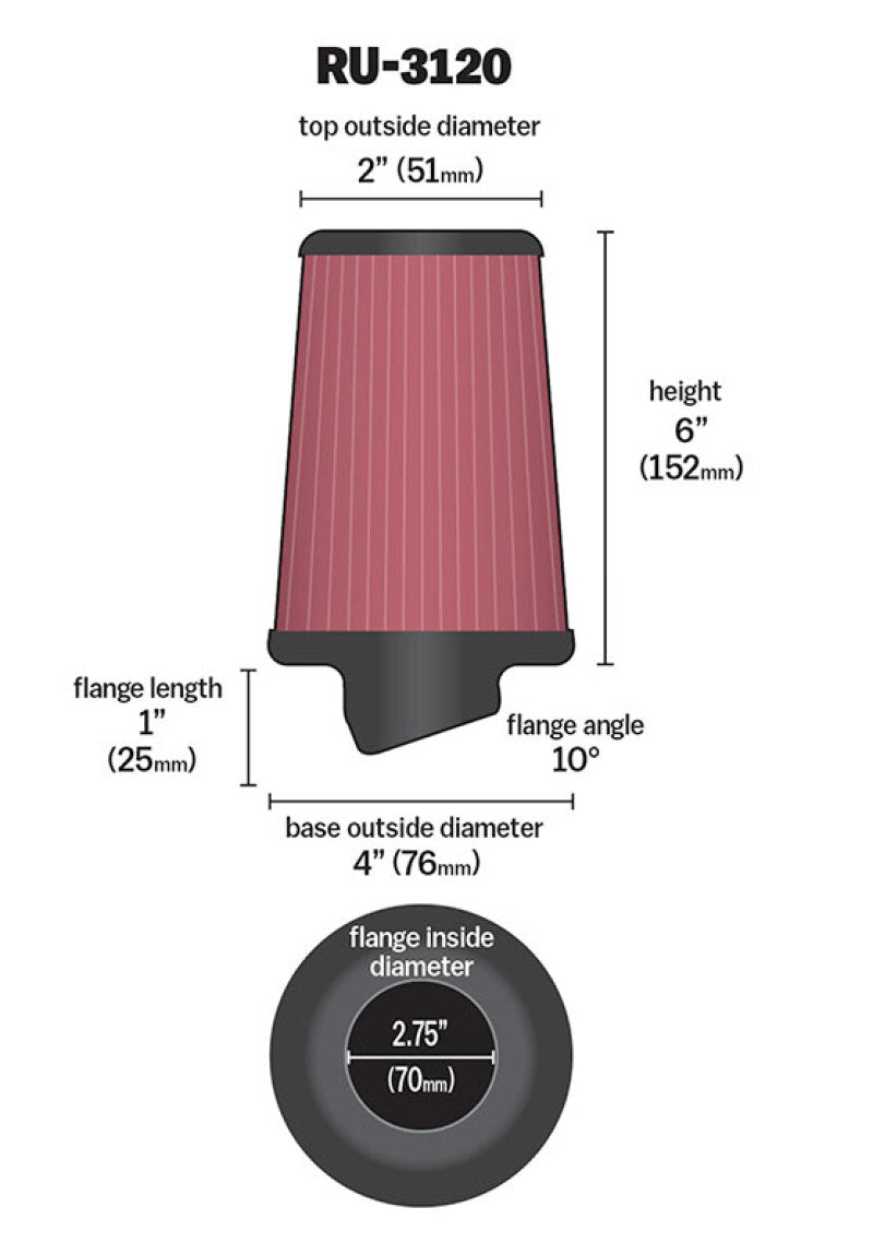 K&N Engineering RU-3120 Universal Rubber Air Filter for Automotive and Equipment Applications