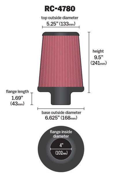 K&N Engineering Universal Round Tapered Air Filter Part RC-4780 for Ford F-250 and F-350