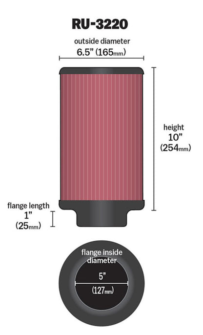 K&N Engineering Universal Rubber Air Filter with 5-inch Flange and 10-inch Height