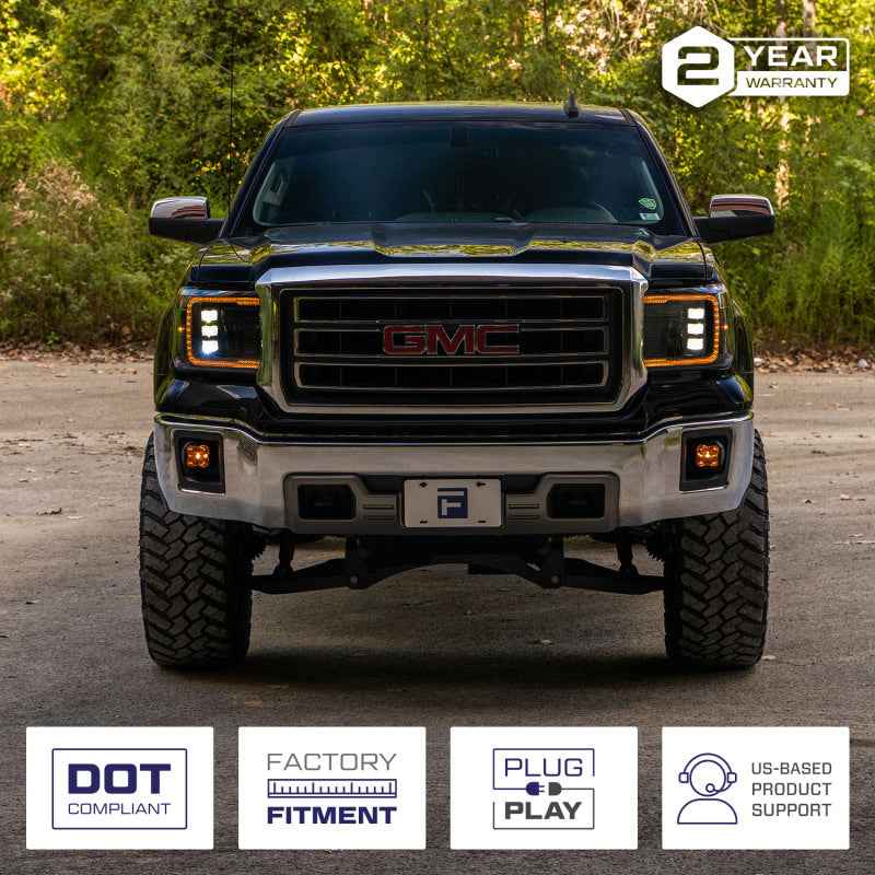 Form Lighting 2014+ GMC Sierra 1500/2500/3500 LED Projector Headlights Amber DRL (Pair)