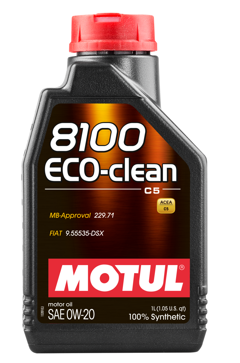 Motul 1L Synthetic Engine Oil 8100 Eco-Clean 0W20 – Fuel Economy Motor Oil for Gasoline and Diesel Engines